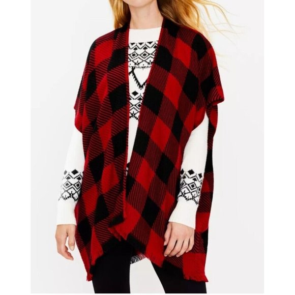 LOFT Ann Taylor Women's Buffalo Plaid Poncho Wrap Size XL/XXL - Picture 1 of 3